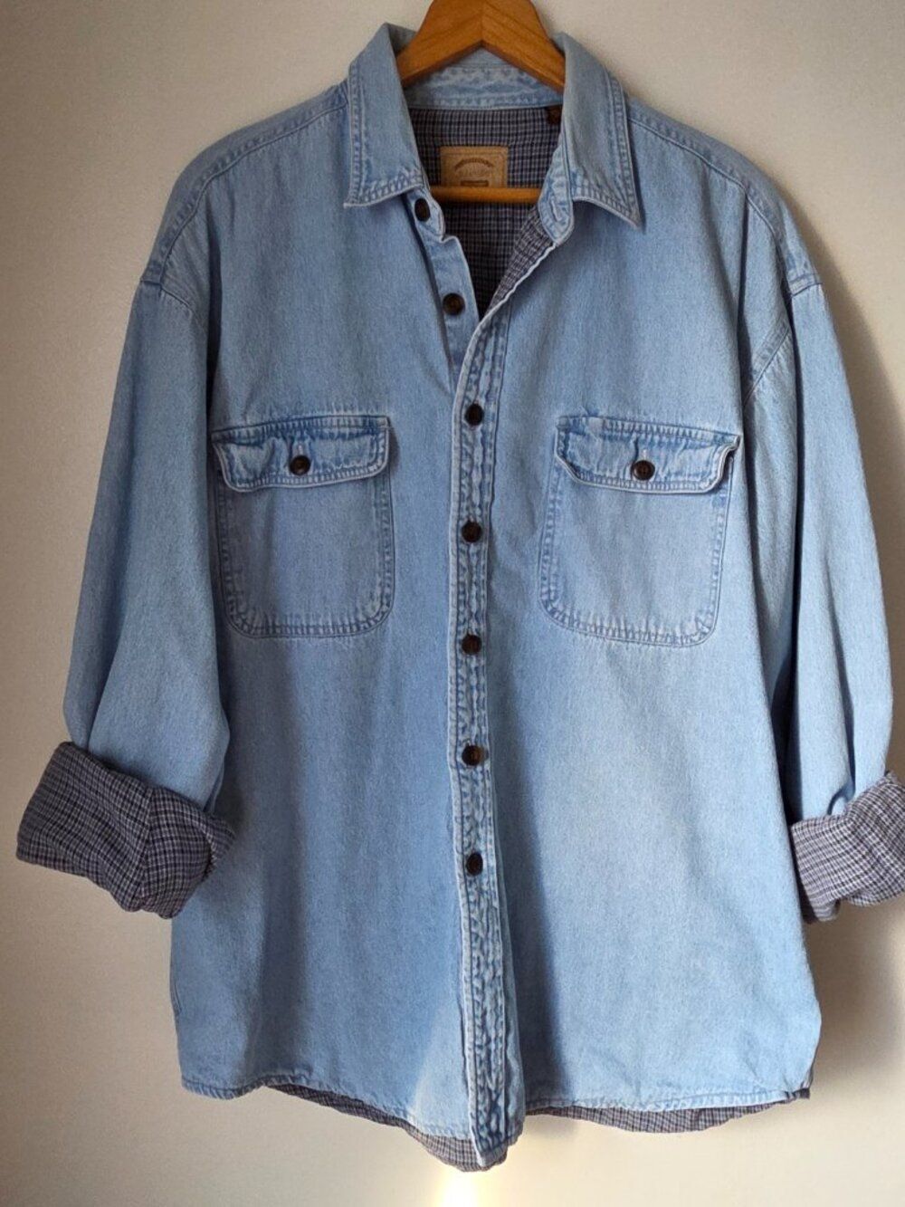 EUC VINTAGE ST JOHNS BAY HEAVYWEIGHT CHAMBRAY LINED JACKET SIZE LARGE WOMENS